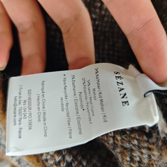 Sezane Thais jacket sz S sweater cardigan kid mohair brown jacquard - Picture 12 of 13